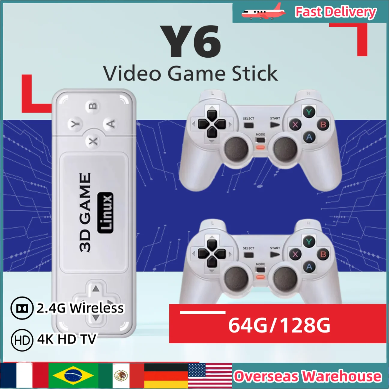 Y6 Y9 Game Stick 4K HD TV Video Portable Handheld Game Console 2.4G Wireless Controller Family Multiplayer Video Game Console