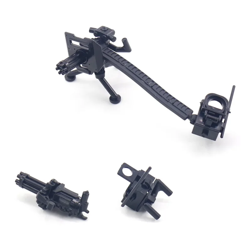 MOC Gatling Guns Militair Wapen Soldaat Mini Actiefiguren Leger Accessoires Bouwsteen Apparatuur Model Onderdelen Bakstenen Speelgoed