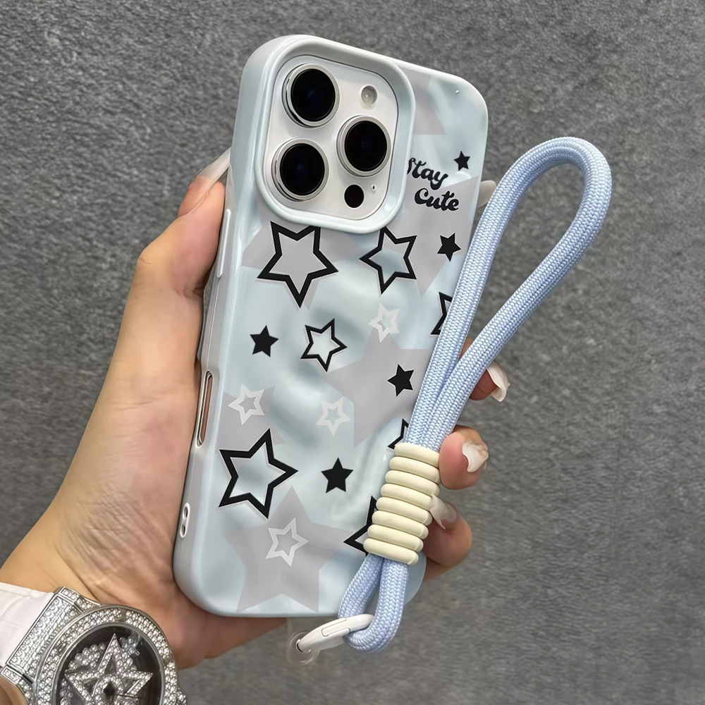 Kreative Stern-Y2K-Falt-Silikon-Handyhülle für iPhone 17 15 13 11 12 14 16 17 Pro Max 15 Plus 17 Air mit Lanyard INS Cover – Detail 5