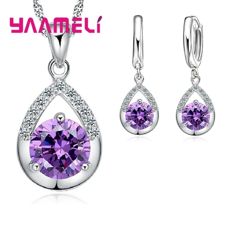 Ensembles de bijoux en argent regardé 925 pour femmes, style romantique, goutte d'eau, cristal autrichien, collier de fiançailles, boucles d'oreilles, patients, offre spéciale