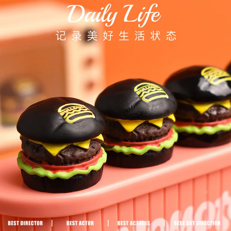YQT برغر شريحة لحم سوداء صغيرة الإبداعية الغذاء مسرح الديكور مشهد مصغر لتقوم بها بنفسك مجوهرات الراتنج الملحقات #4