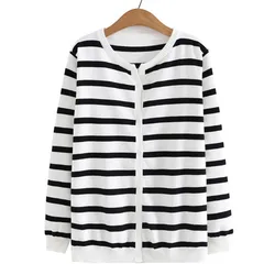 3XL Plus Size Cardigan For Women Clothing Pure And Fresh Stripe Jumpers V-Neck Design Knitted Sweater Autumn