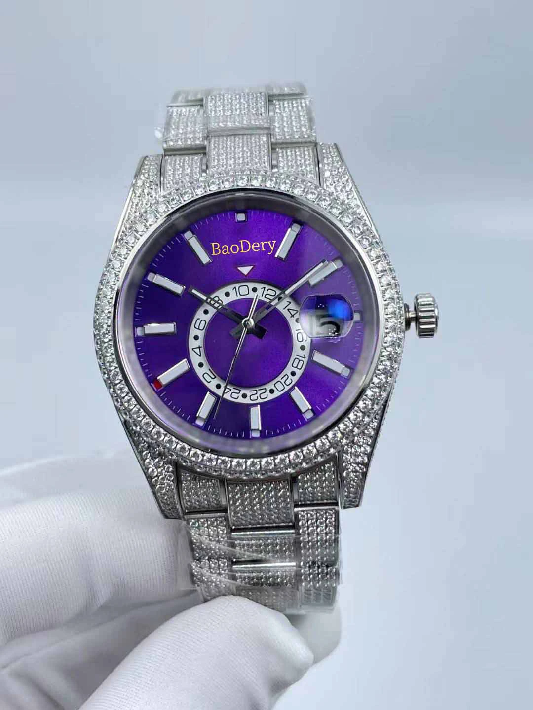 Montre diamant avec logo personnalisé pour homme, mouvement mécanique, fenêtre de calendrier, meilleurs cadeaux pour homme, 42mm