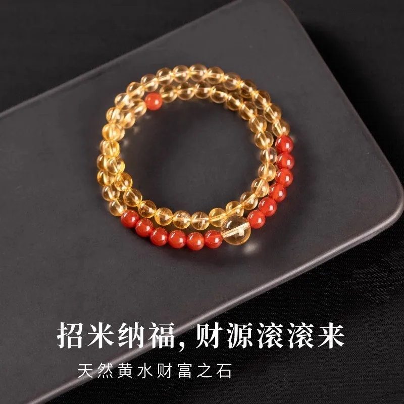 Citrine bracelet full purity body yellow double circle natural red agate blonde crystal bracelet beads gift