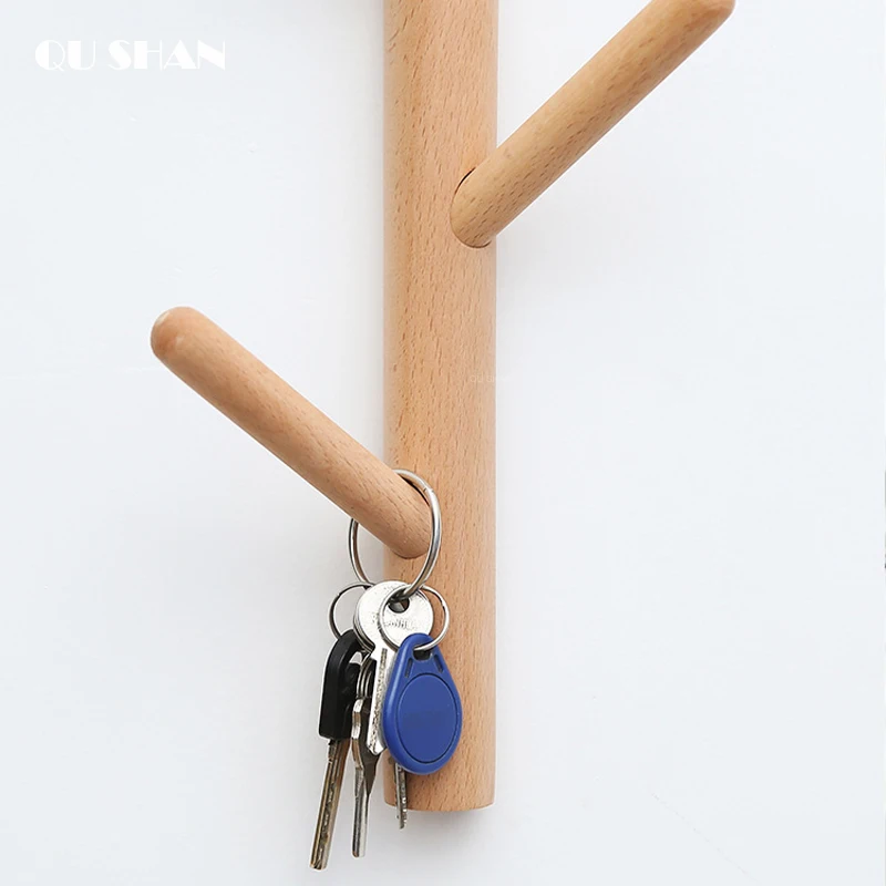 Solid Wood Wall Hook Hanging Coat Rack 4 Hooks Key Shopping Bag Hat Storage Hanger for Living Room Bedroom Decoration Shelves