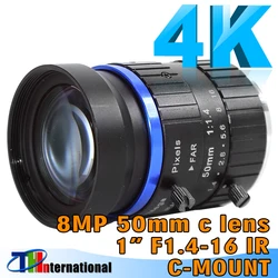 産業用CCTV4Kレンズ,8mp,50mm,cマウント,手動スプラッシュフォーカス,F1.4-F16インチのクワッド用,セキュリティカメラ