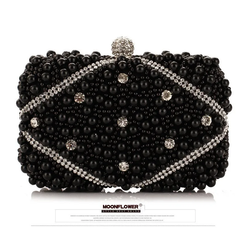 بلورات فاخرة مطرز اللؤلؤ مساء حقائب يد حفل زفاف حقيبة يد موضة المرأة الأبيض البيج سلسلة طويلة حقائب كتف #3