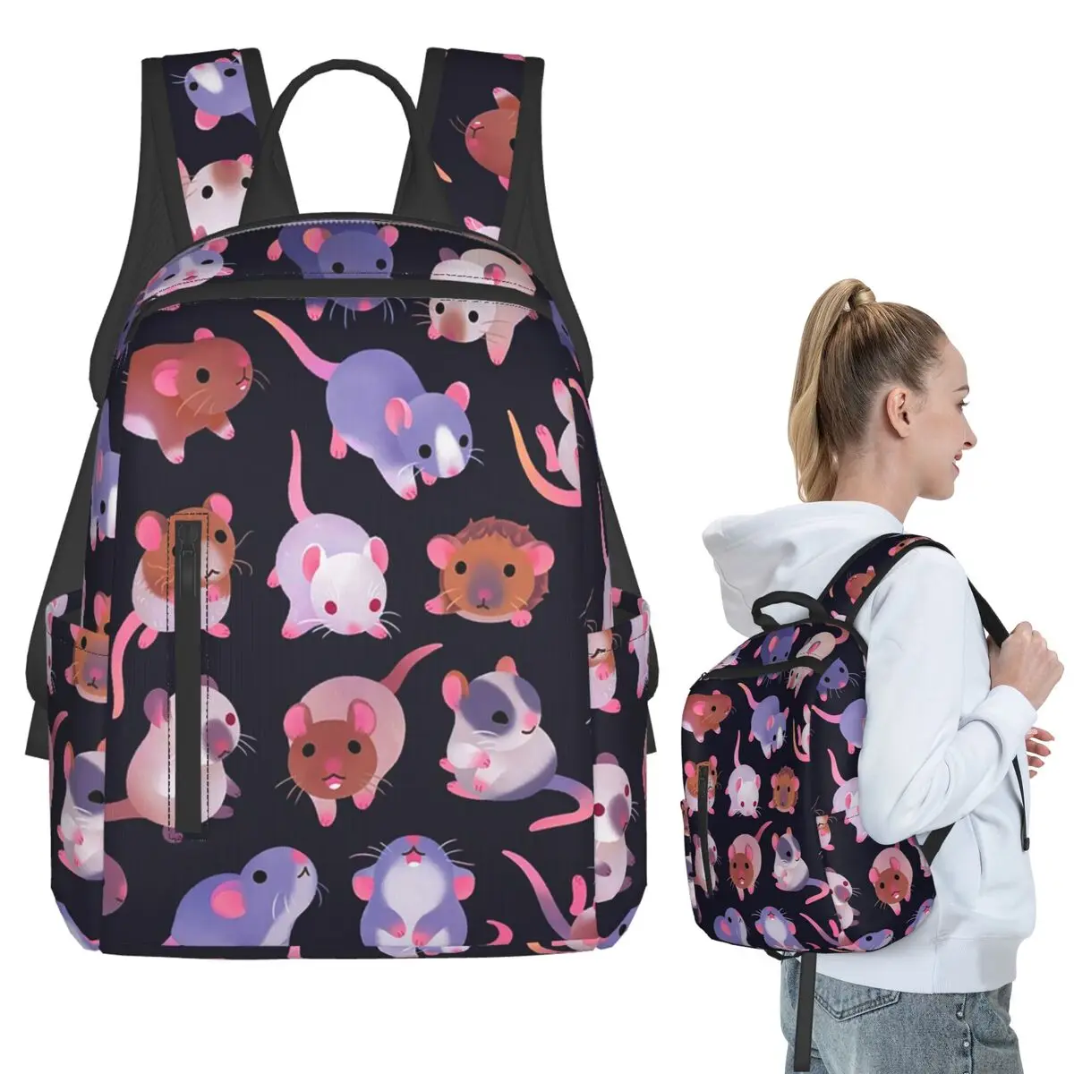 Fancy Rat - Dark Backpack Student BookBag Children School Bag Computer Shoulder Bags Men Women
