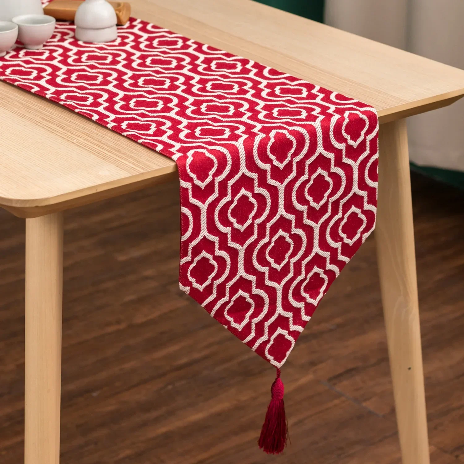 Geometric Red Table Runner Cotton Leprosy Jacquard Table Flag Bed Tail Towel TV Shoe Cabinet Bedside Table decor halloween