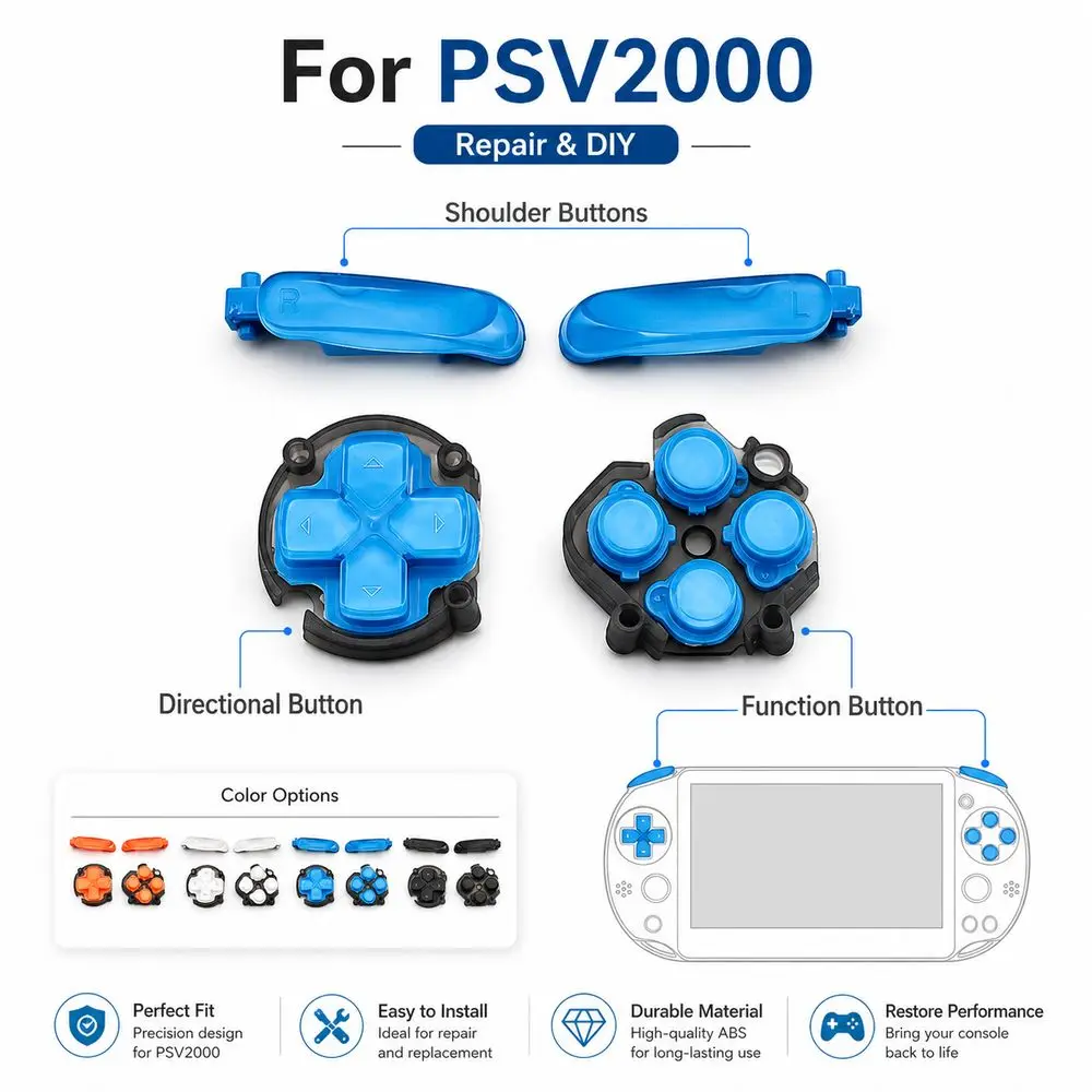 Directional Button Replacement Button Set Function Buttons Shoulder Buttons Game Console Buttons DIY Replacement for PSV2000