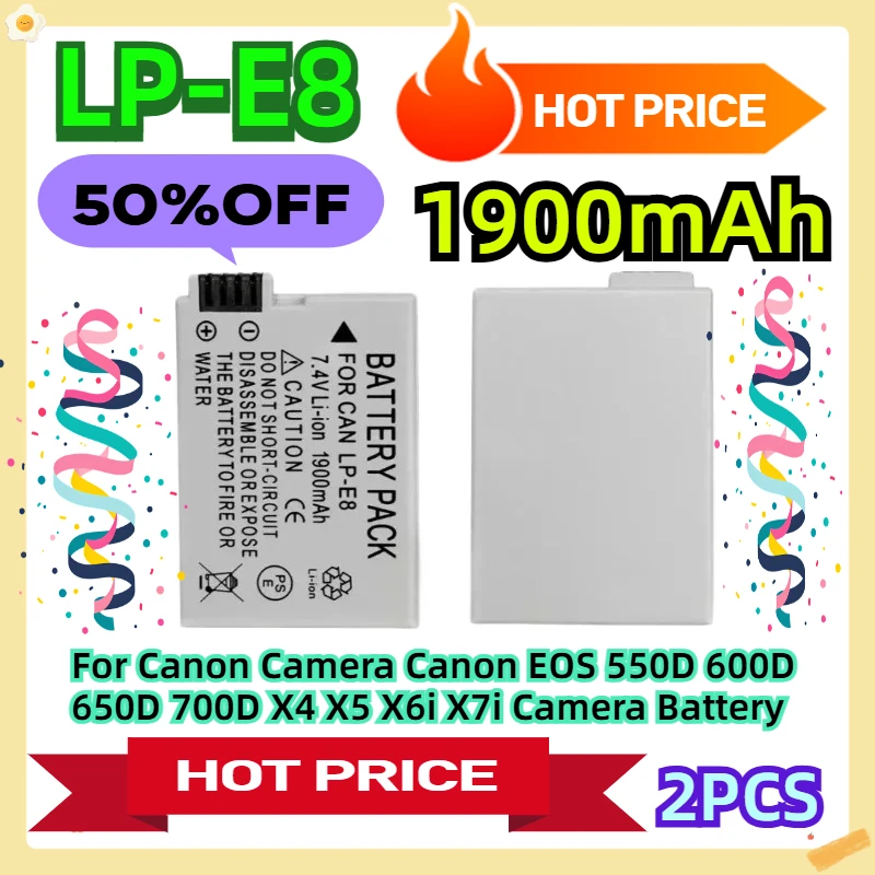 

LP-E8 1900mAh 2pcs For Canon Camera Canon EOS 550D 600D 650D 700D X4 X5 X6i X7i Camera Battery