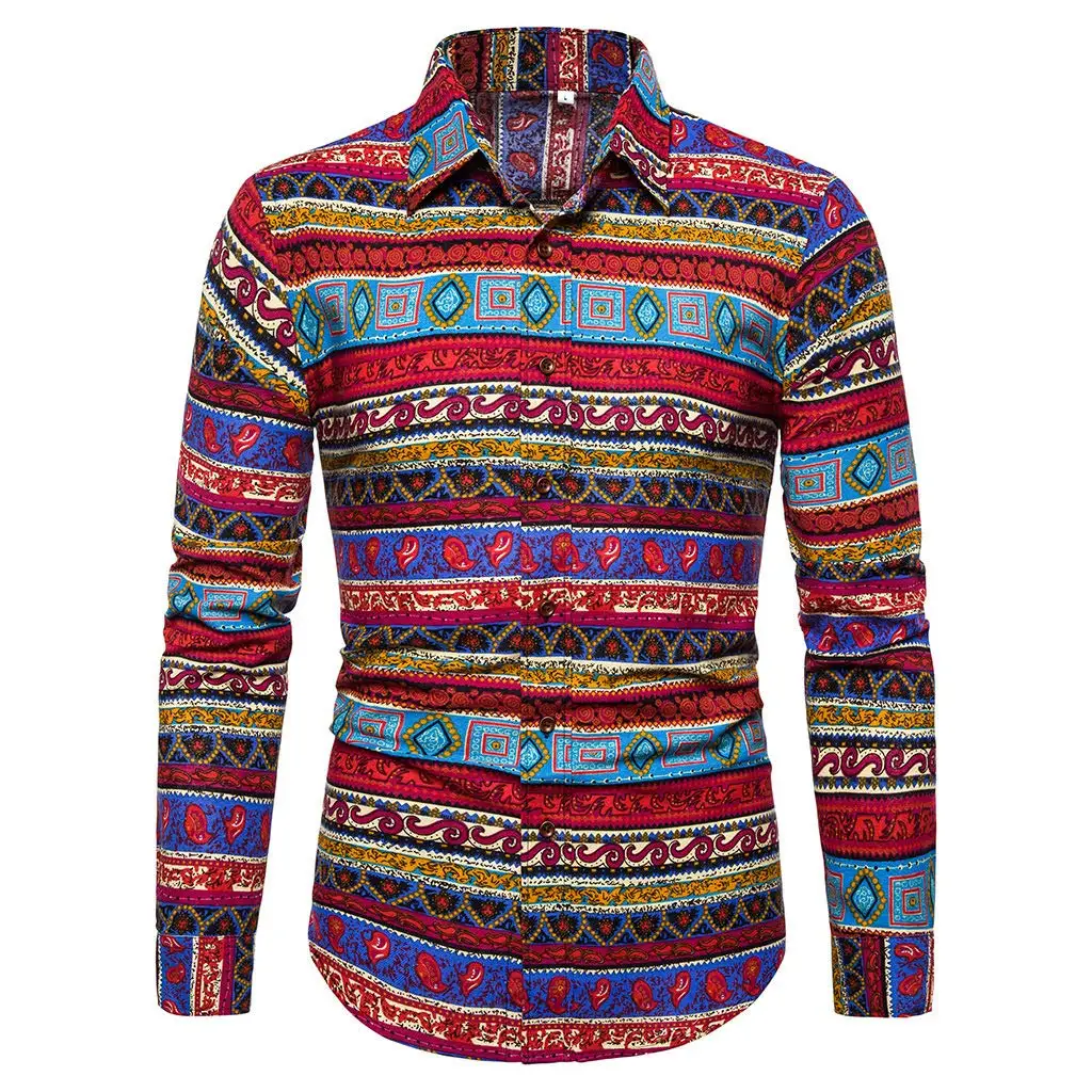 Men's long-sleeved Shirts Casual Shirts Color Pattern Shirts Shirts Playful Retro Shirts Autumn And Summer long-sleeved Shirts