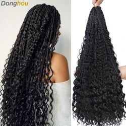 24 Inch Long Goddess Box Braids Crochet Hair Bohemian Hippie Synthetic Braiding Hair Messy Pre-looped Box Braids with Curly Ends