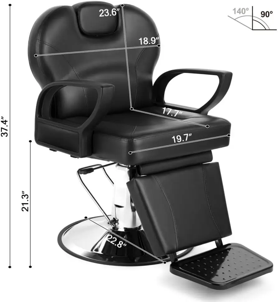 Barber Chair for Salon, Reclining Barber Chair Heavy Duty Adjustable Height & Headrest, Barber Shop Chairs Wide Seat Comfort and