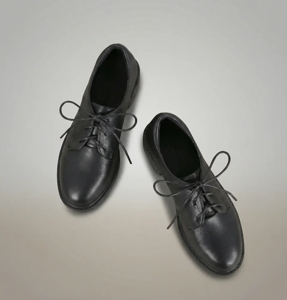Damen Oxford Flats Brogue Leder Schwarze Büroschuhe Frühling Herbst Bequeme Außensohle Damen Ballett Derby Flats – Detail 11