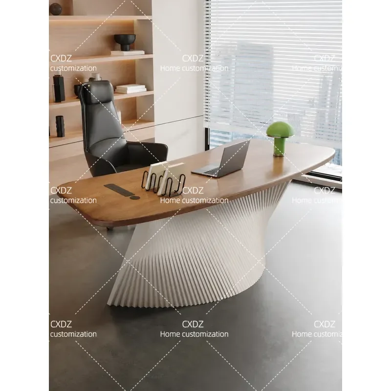 Ji Gift Ladies Premium Sense Boss Table Special-shaped Solid Wood Desk 2026 New Cream Wind Computer Desk