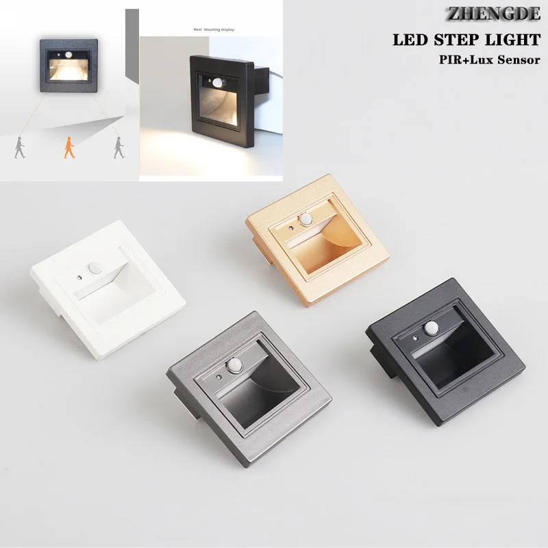 

Night Light PIR+LUX Motion Detector Sensor LED Stair Light Recessed Step Lamp Ladder Wall Lamp Step Corridor Stairs Light