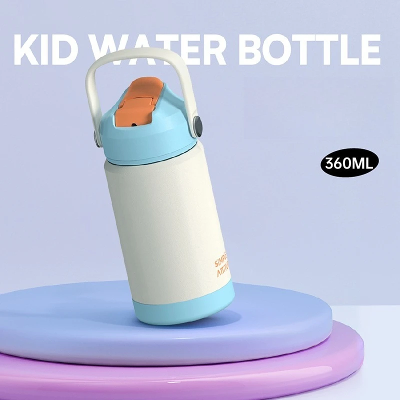 

12oz Kids Ceramic Lined Insulated Water Bottle, Stainless Steel Straw Tumbler, Portable Student Cup for School, Sports, Travel
