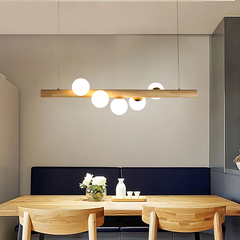 Long Wooden Dining Table Pendant Light Nordic Creative and Personalized Bar Counter and Study Chandelier Modern and Simple Lamps