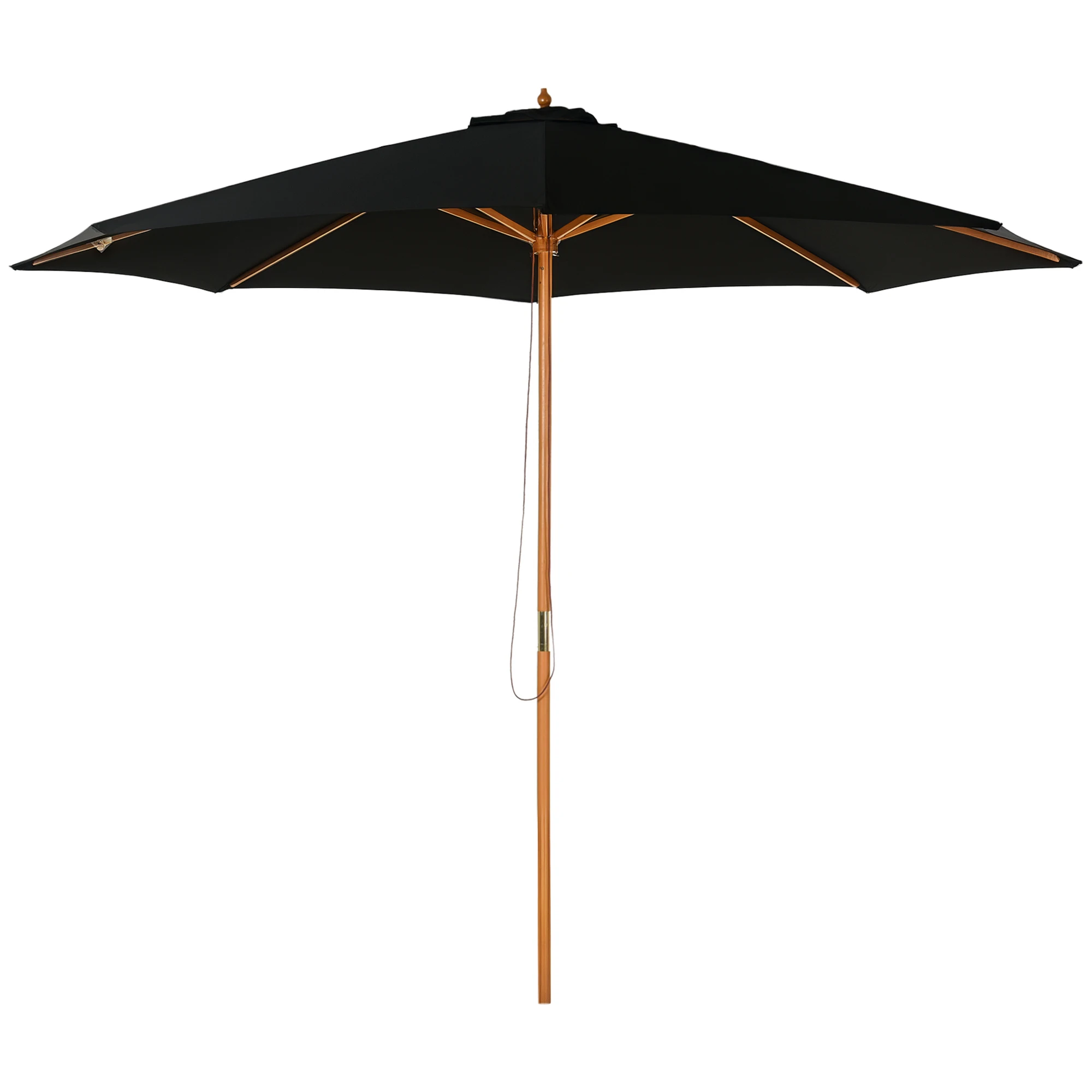 Outsunny Sombrilla Jardín Ø300x250 cm con Techo Ventilado y Poste Madera Negro