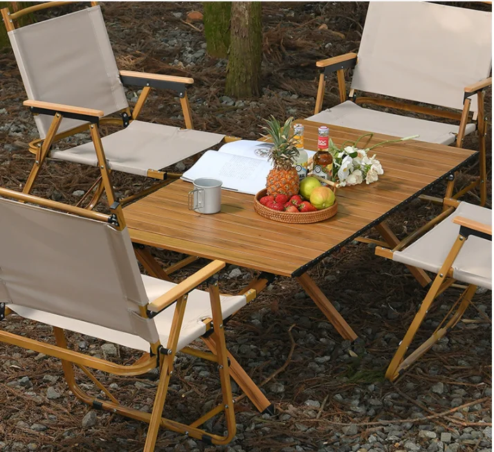 Modern Portable Folding Egg Roll Table For Outdoor Camping Beach Picnic Aluminum Metal For Living Room Or Hotel Use