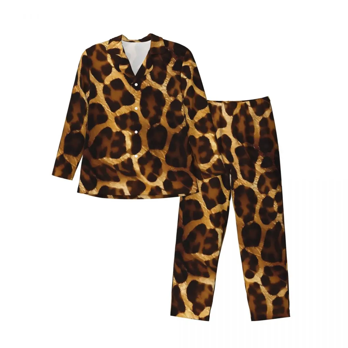 Pijamas masculinos ouro girafa impressão arte sono pijamas duas peças conjunto de pijama casual manga longa romântico oversized casa terno