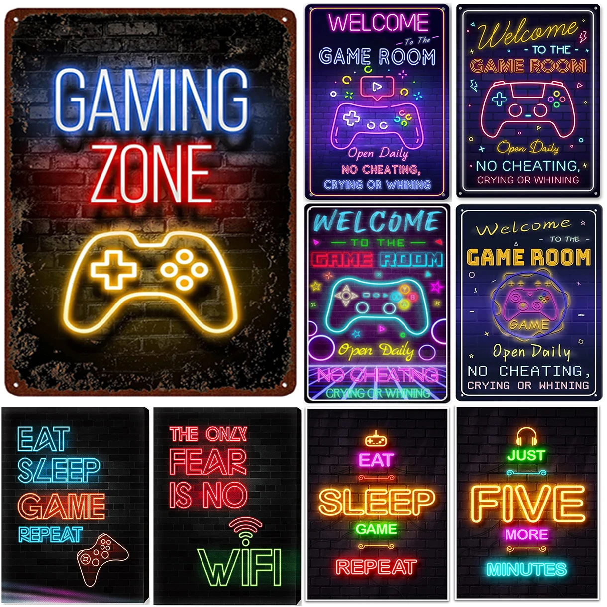 Metall-Blechschilder Gaming-Zone Wanddekoration Plakette Vintage-Kunstposter Eisenmalerei für Männerhöhle Zuhause Café Spielzimmer Club Bar