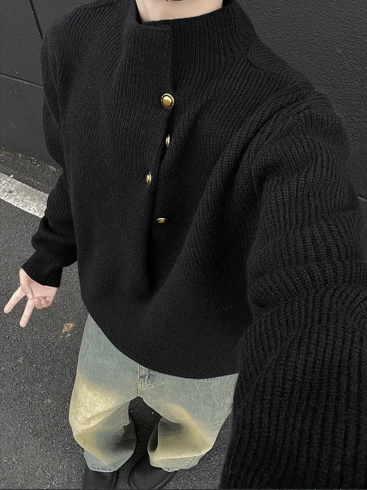 

Deep ey Button Design High Collar Men's Sweater Autumn Winter Lazy Sle Premium Feel Knitted Outerwear Casual Knitwear