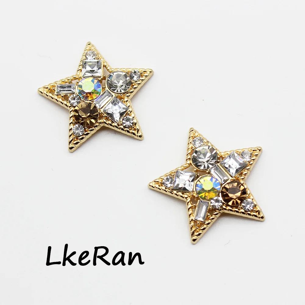 Fashion 10Pcs 23*24mm Golden Star Crystal Rhinestone Metal Buttons For Decoration DIY Hairpin Ornament Jewelry Accessories