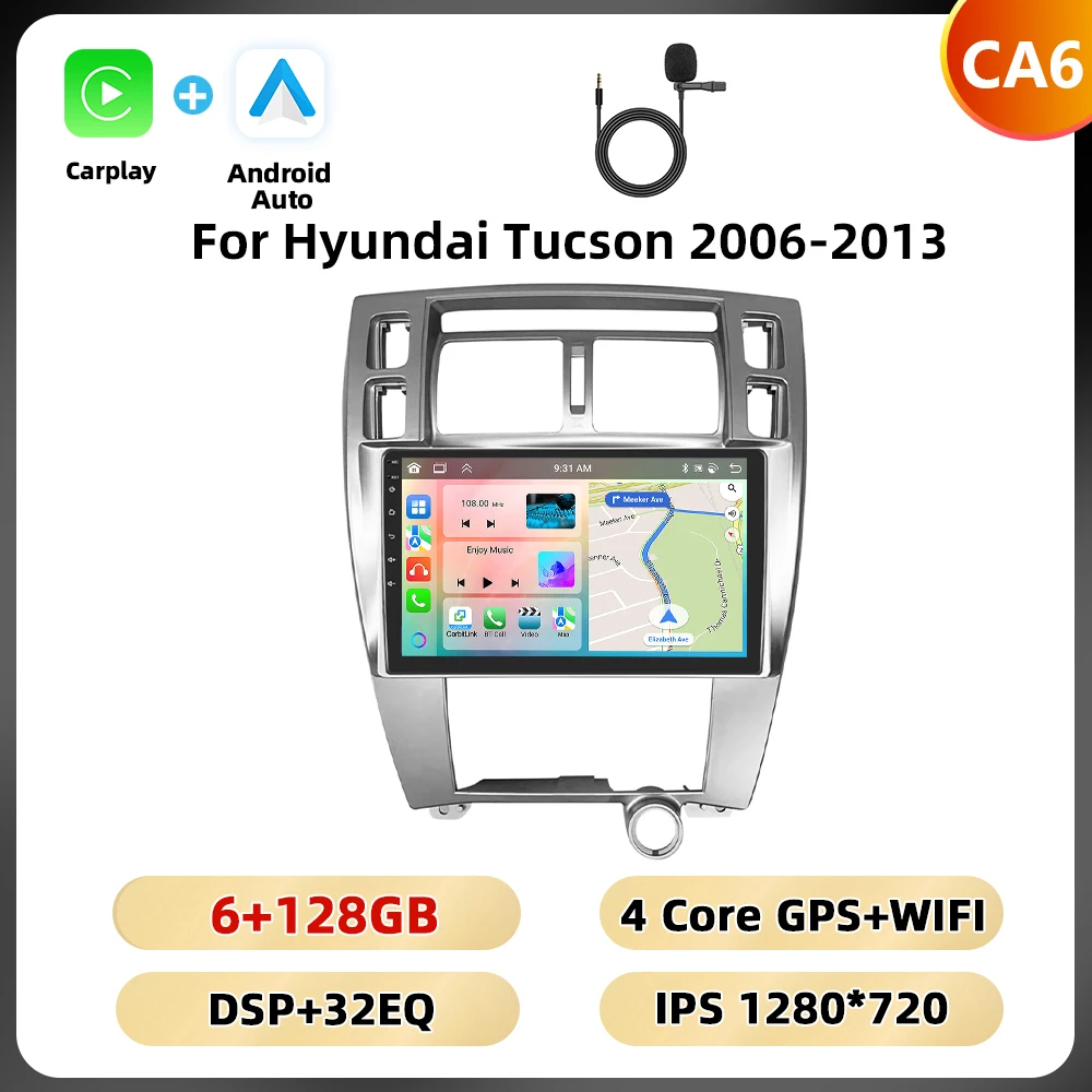 Podofo 8 128G 2din Autoradio Voor Hyundai Tucson 2006-2013 Multimediaspeler Carplay Android Auto Gps 8Core Dsp Fm Rds Auto Audio
