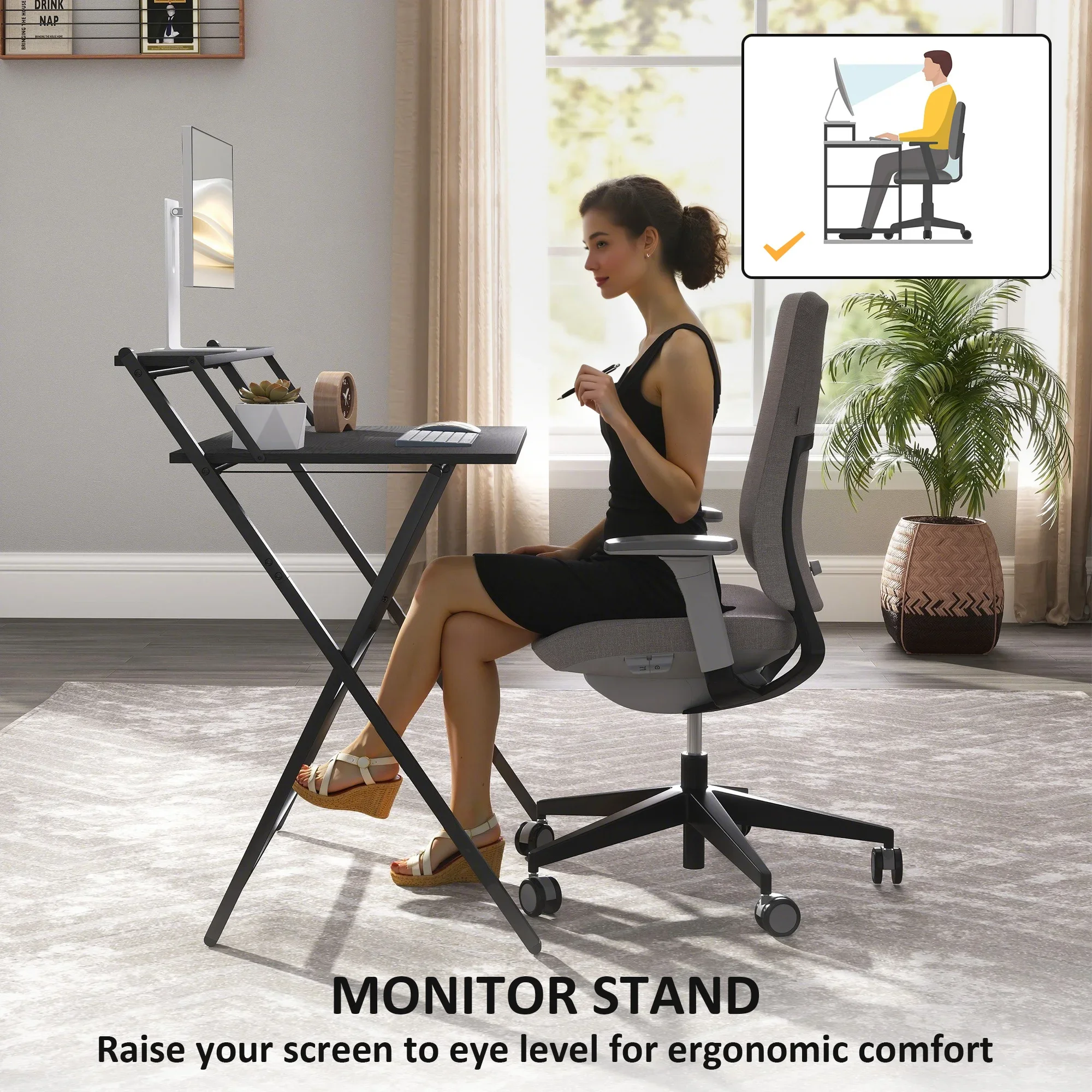 

1x Folding Desk,Compact work desk fits in small rooms,Suitable for teachers,workers,students,Easy to assemble Office Desks-Black