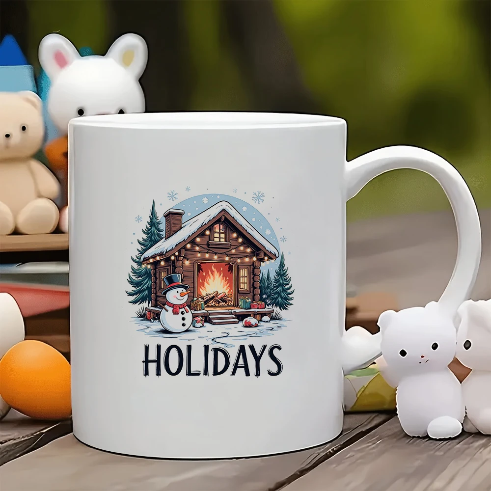 

11oz cartoon Christmas mug + cozy snowman cabin + festive gift box - Christmas cup set for family office