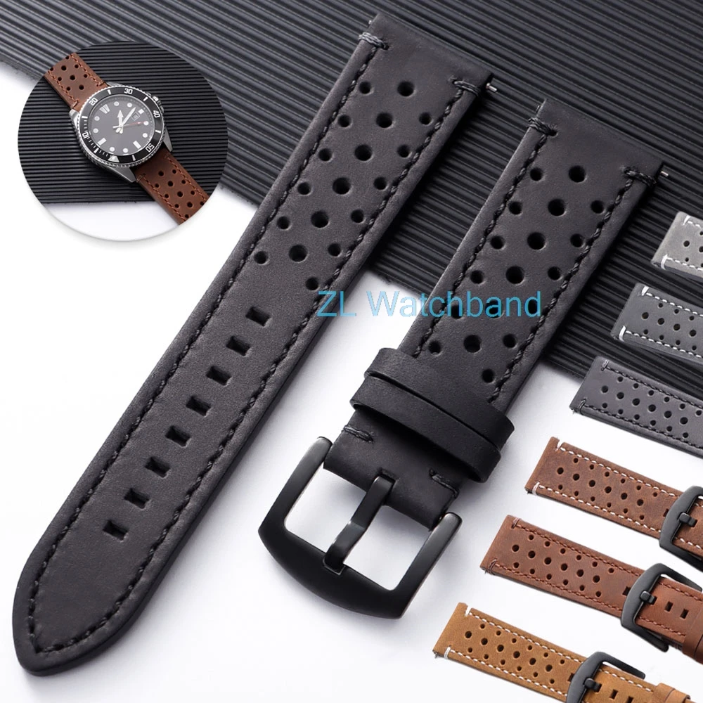 Rindsleder-Uhrenarmband, Sportarmbänder, 18/19/20/21/22/24 mm, universelles atmungsaktives Armband für Herren und Damen, Armband für Seiko für Omega