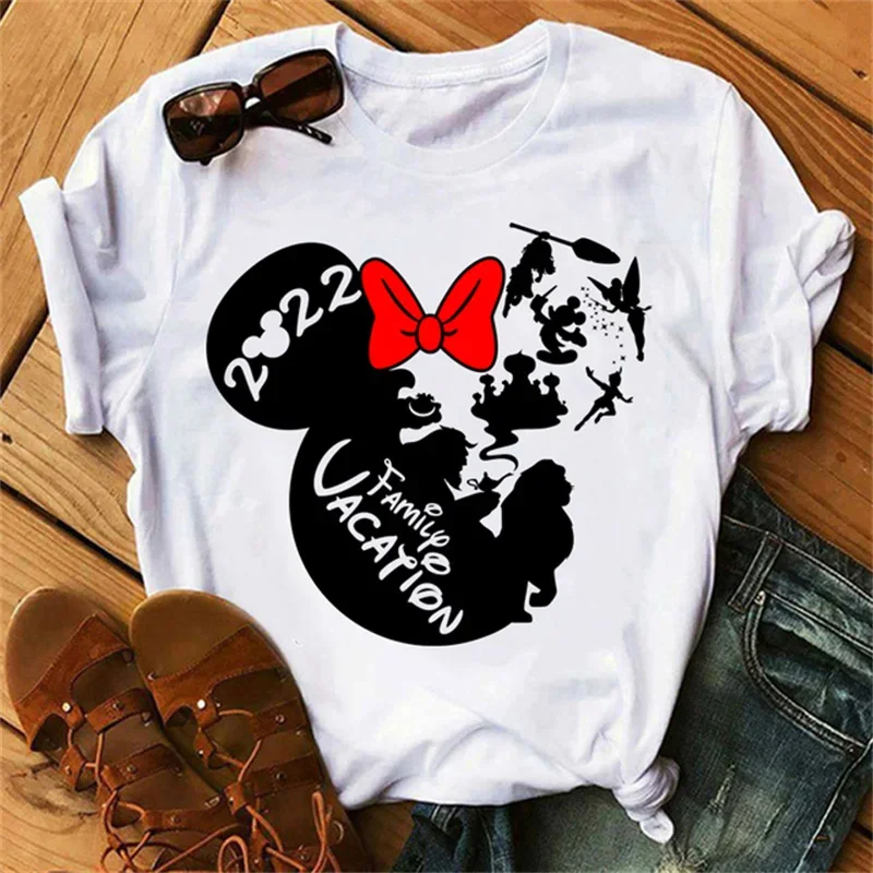 Disney Fun Cute Loose Women's T-shirt Mickey Mouse Head Printed T-shirt Kawaii Girls Fashion Pattern Short Sleeve Top T-shirt