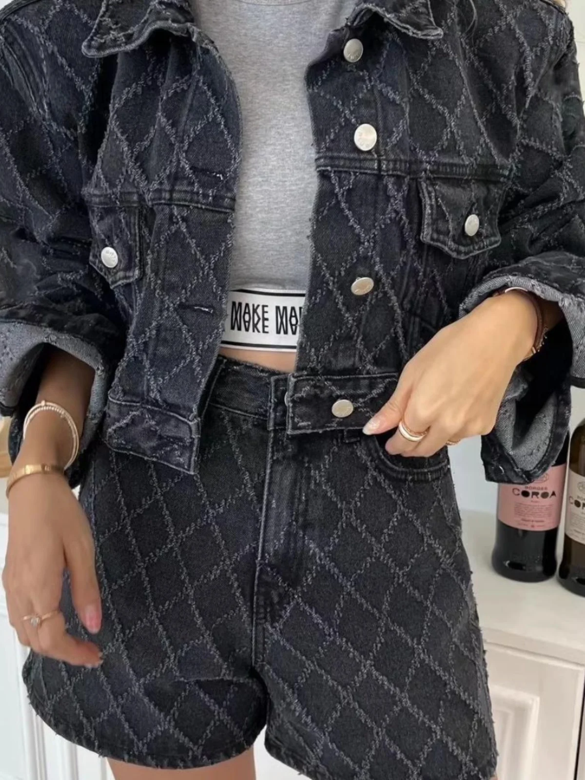 Jaqueta de Denim Curta com Gola  Retro para Mulheres, Estilo Solto e Emaecido, Jaqueta de Aodão com Dois Bolsos, Esti...