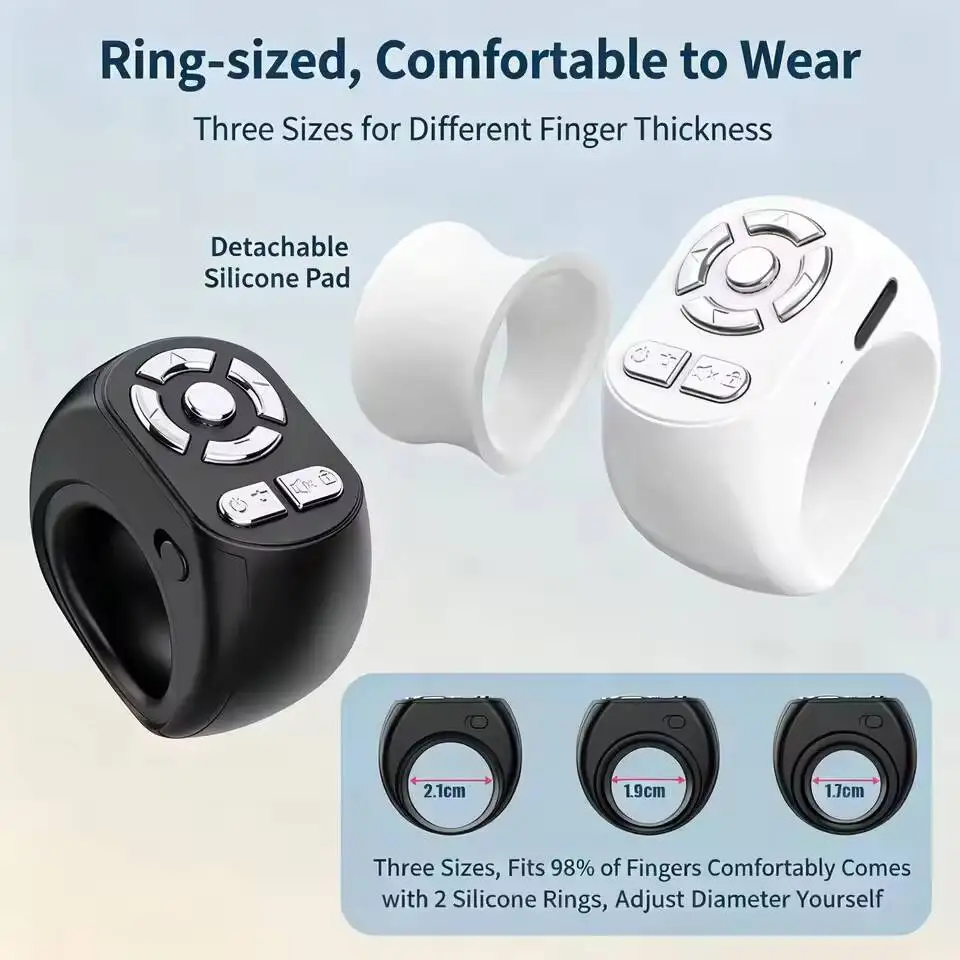 Multifunctional Bluetooth Ring Mouse Page Turner Novel Comic Short Video Scroll Selfie Zoom  Fingertip Control Gadget For Phone