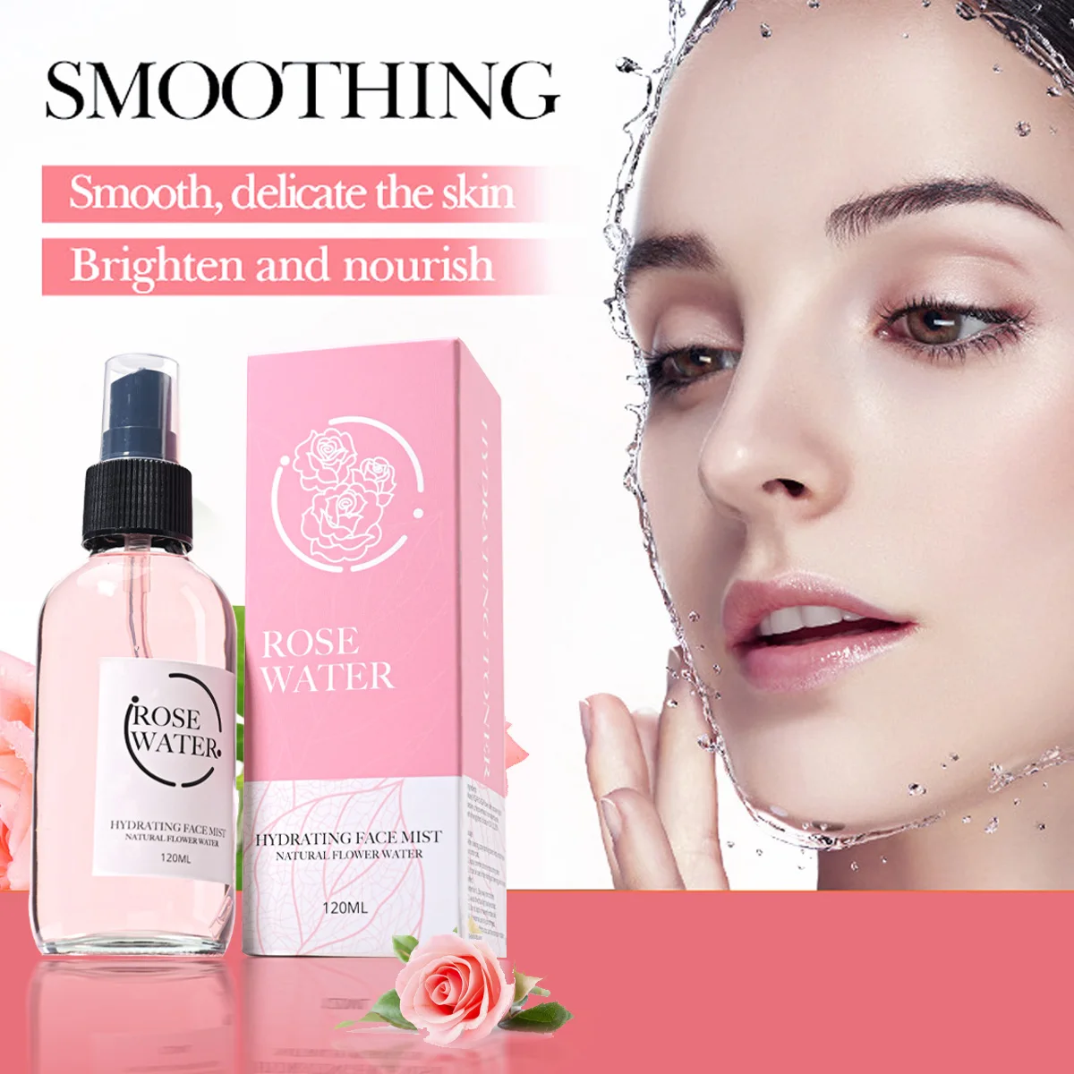 Tónico aromático de esencia de rosa de 120 ml, tono de piel hidratante y iluminador, spray de premaquillaje facial para mujer, agua de rosa, Acción de Gracias, Navidad, regalo navideño de Halloween