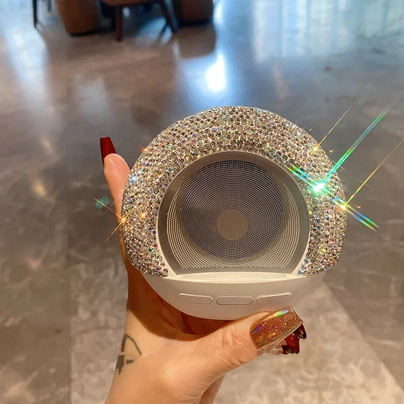 Mini Portable Wireless Speaker with Rhinestones Colorful LED Light USB Wireless Audio Subwoofer Rechargeable For Smartphones