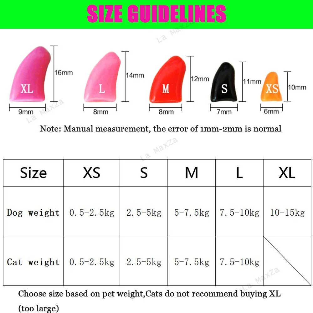 100 Pcs Dog Cat Nail Caps Cat Nail Cover Anti-scratch Paw Claw Pet Grooming Supplies Soft Silicone Nail Protector with Free Glue