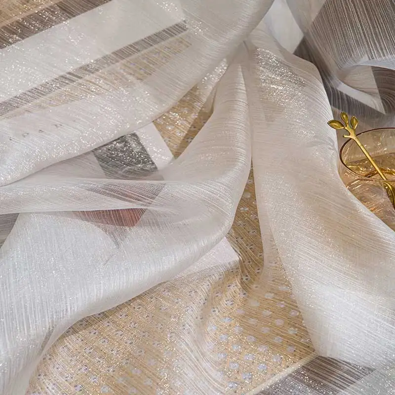 

French Dreamy Gilded Gauze Curtain For Living Room Semi Translucent Sheer Voile Curtains For Bedroom Customs Decor Yarn Blinds