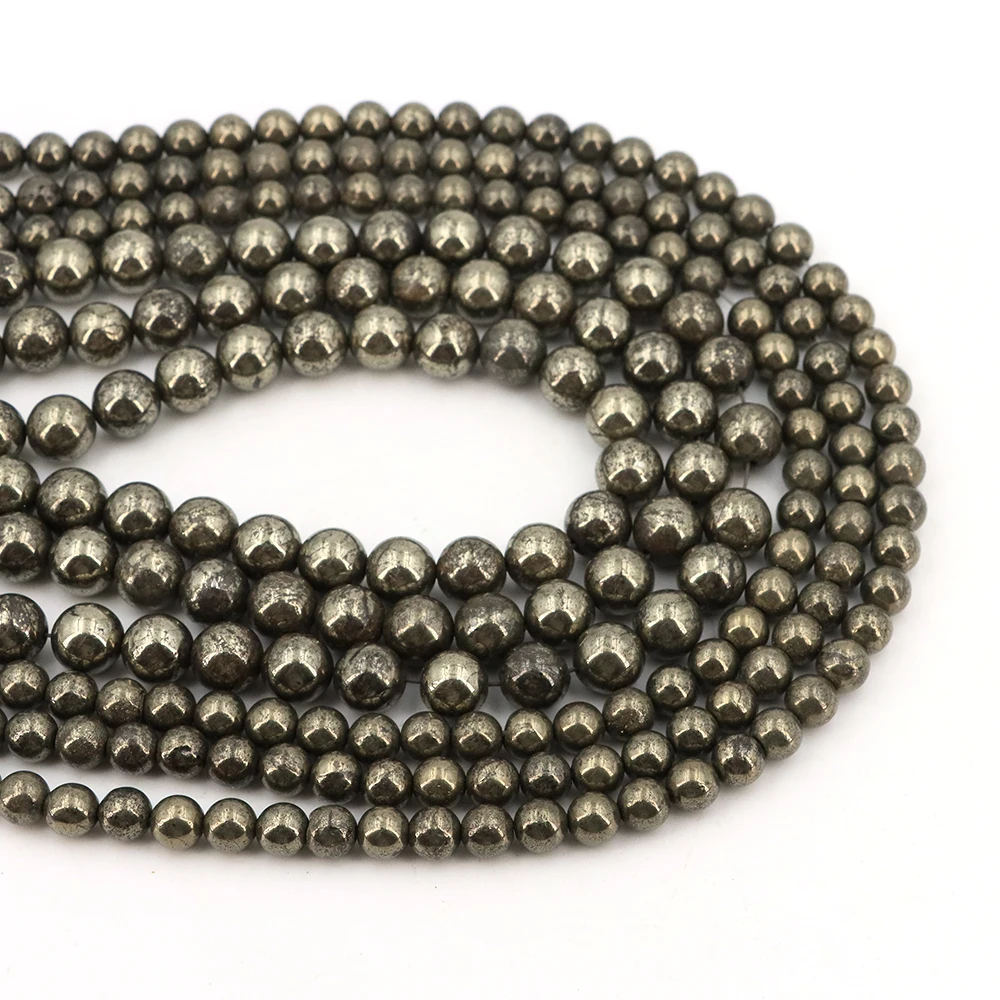 Natural Stone Iron Pyrite Round Loose Beads 4 6 8 10 MM Fit DIY Charms Bracelet Earring Bead For Crystal Jewelry Making Necklace