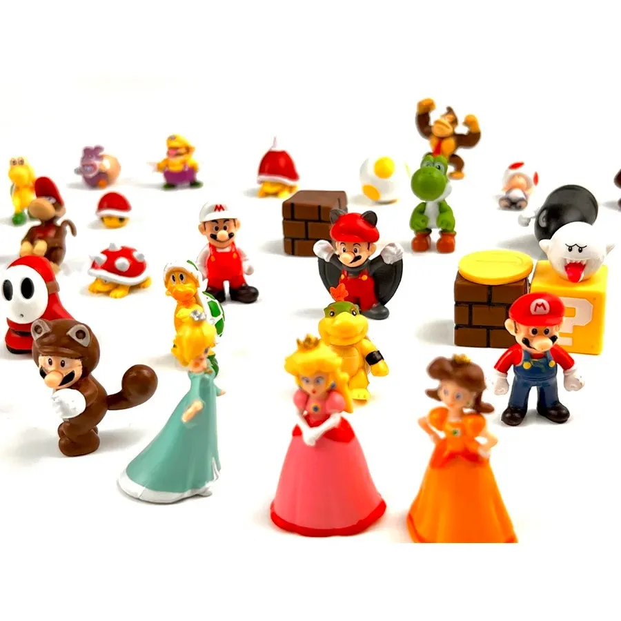 Super Mario Bros Anime Figure Kawaii Bowser Action 12pcs 24pcs 36pcs 48Pcs Figures with Storage Bag for Children Toys Gifts