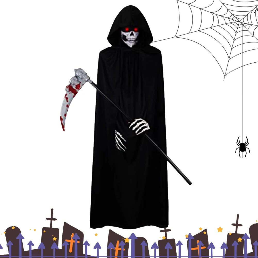 

Halloween Scary Grim Reaper Costume Death Scythe Gloves Luminous Glasses Mask Cosplay Costumes Adult Grim Reaper Cape Halloween