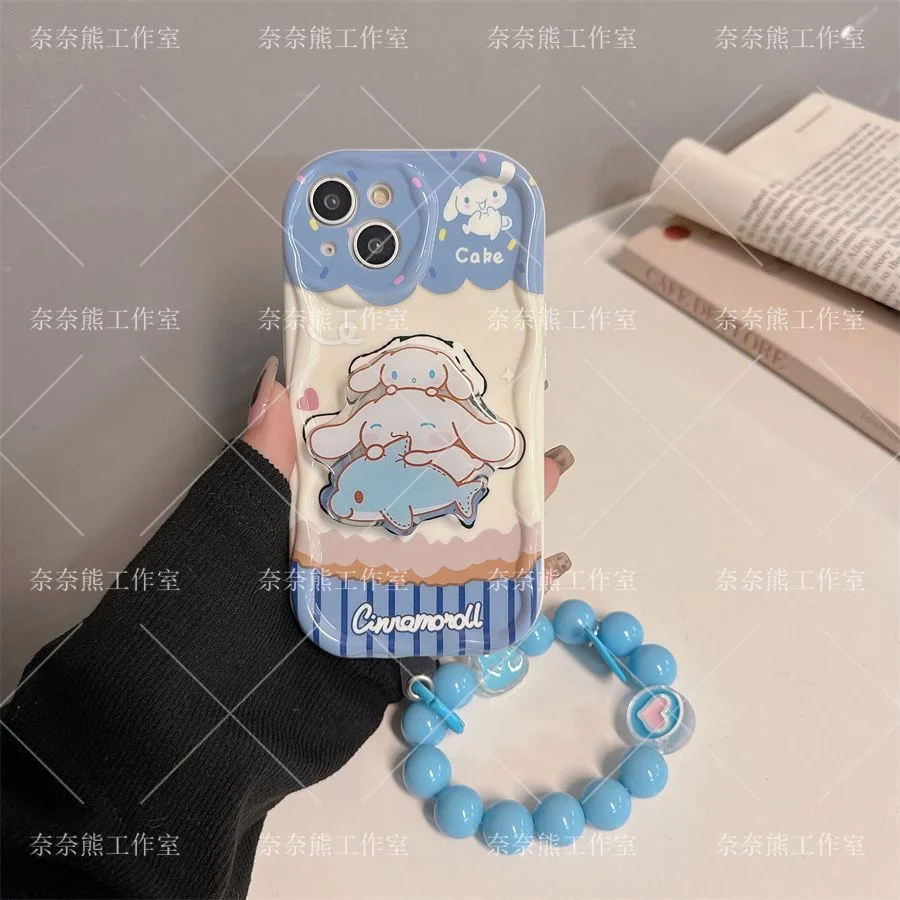 

Cinnamoroll 3D Wave Bracket Bracelet Case for IPhone 16 15 14 13 12 11 Pro Max Mini X XR XSMAX 8 7 6S Plus Soft Silicone Cover