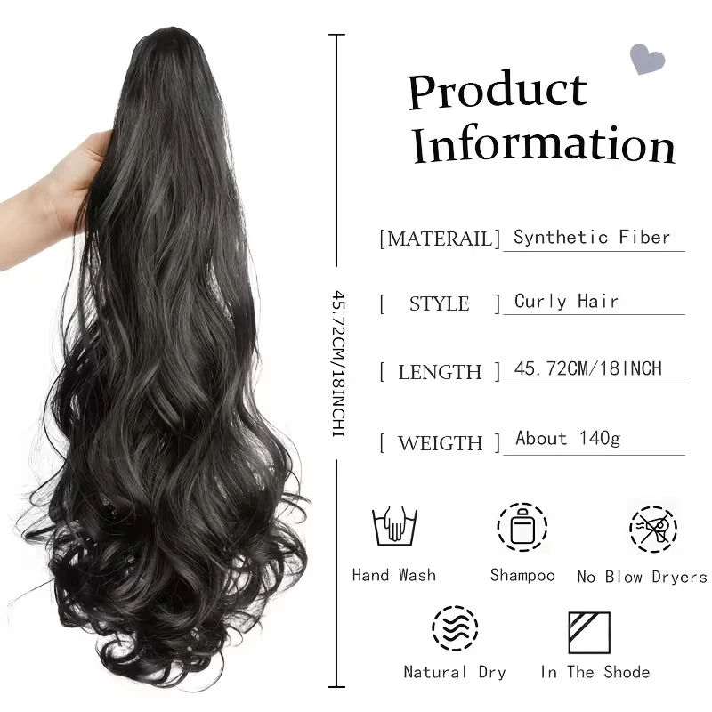 18Inch Synthetic Claw Clip Ponytail Extension for Women Wavy Curly Clip‑in Ponytail Hairpiece for Daily Party Hair Makeover