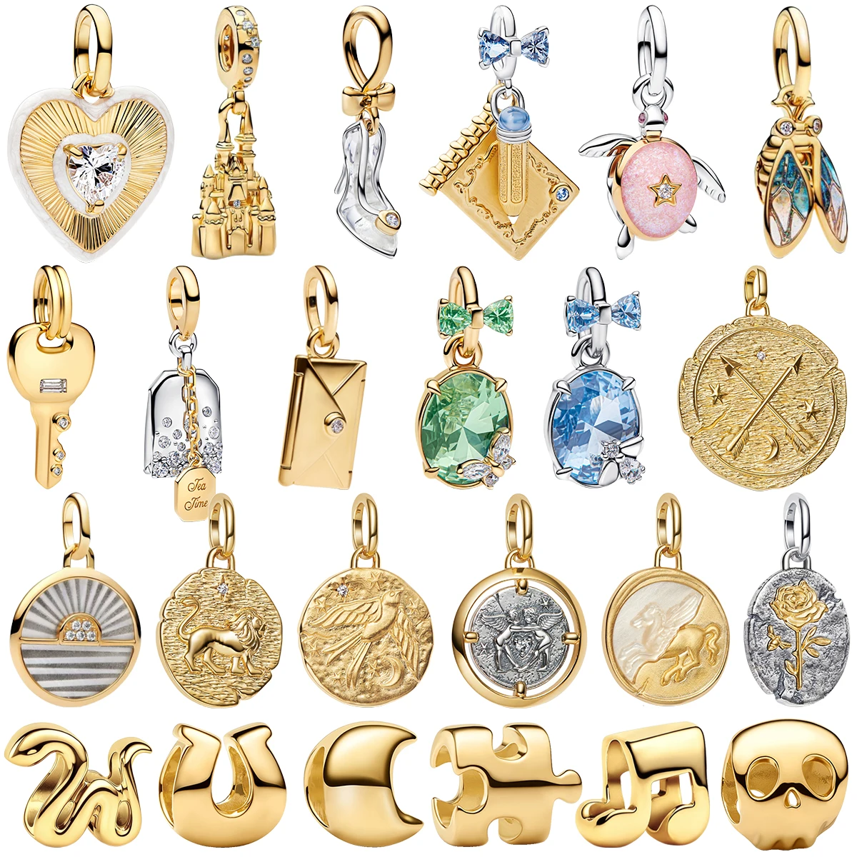 

Серебряные и золотые подвески-шармы: сердце, замок, каблук-шпилька, медаль, лев, роза, птица, Пегас, рельефная монета, бусины для браслетов и украшений DIY