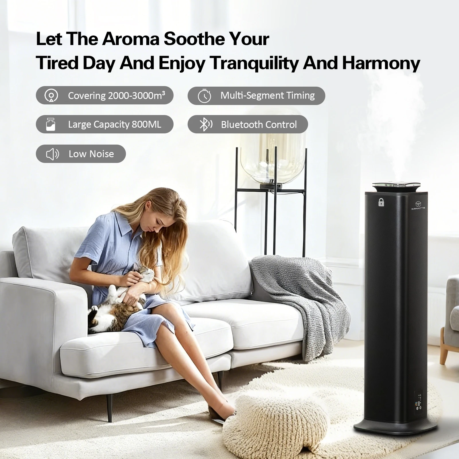 Namste 3000m³ Large Scent Diffuser Aromatherapy Diffuser Machine Air Freshener Square Pillar Machine Home Appliances Bluetooth