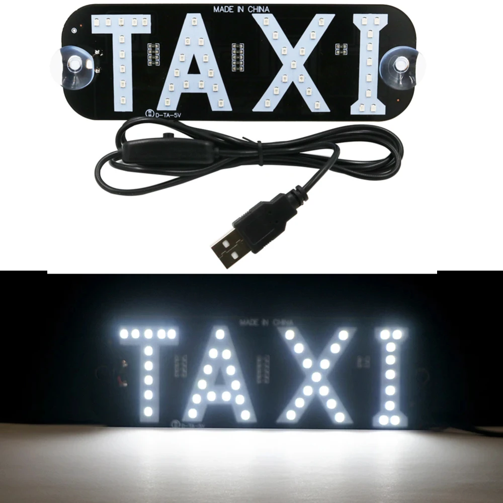 ​White Taxi Sign Led Car Windscreen Cab Indicator Lamp 5V Windshield Taxi Guiding Lights Panel Accessories With USB For driver