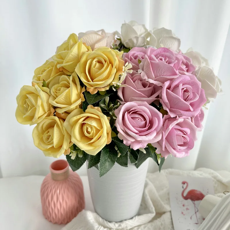 باقة زهور ورد حريرية صناعية ، إكسسوارات ترتيب الزهور ، ديكور طاولة المنزل ، دعامة صور ، هدية عيد الحب ، مزهرية ، 9 رؤوس #6
