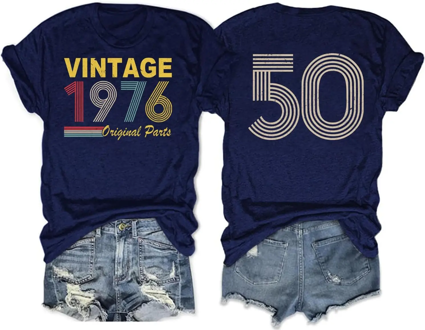 50th 60th Birthday Gift for Women Vintage 1976 1966 Cotton Tshirt Birthday Party Tee Graphic Short Sleeve Tops The Gift for Mom